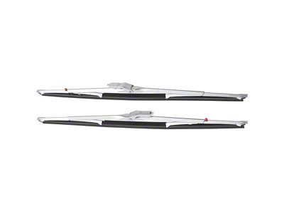1963-1967 Corvette Anco Windshield Wiper Blade Set; Long Frame; Red Button Refill; 1/4-Inch Bayonet; Stainless; 15-Inch