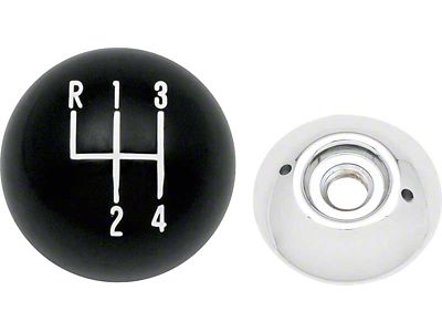 1963-1967 Corvette Hurst 4-Speed Shift Knob; 3/8-Inch Thread; Black With Chrome Base