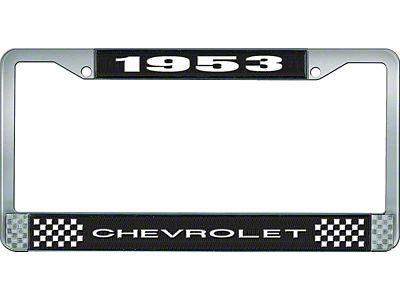 1953 Corvette Style1 Black and Chrome License Plate Frame with White Lettering