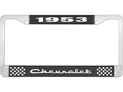 1953 Corvette Style2 Black and Chrome License Plate Frame with White Lettering