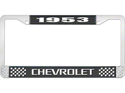 1953 Corvette Style3 Black and Chrome License Plate Frame with White Lettering