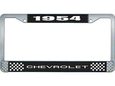 1954 Corvette Style1 Black and Chrome License Plate Frame with White Lettering