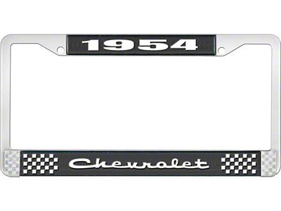 1954 Corvette Style2 Black and Chrome License Plate Frame with White Lettering