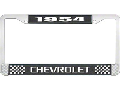 1954 Corvette Style3 Black and Chrome License Plate Frame with White Lettering