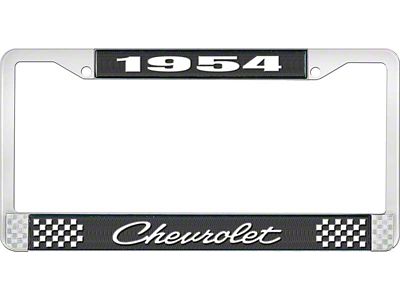 1954 Corvette Style4 Black and Chrome License Plate Frame with White Lettering