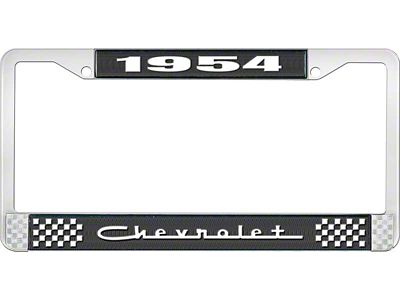 1954 Corvette Style5 Black and Chrome License Plate Frame with White Lettering
