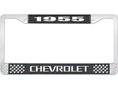 1955 Corvette Style3 Black and Chrome License Plate Frame with White Lettering