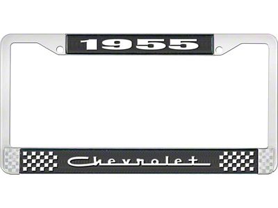1955 Corvette Style5 Black and Chrome License Plate Frame with White Lettering