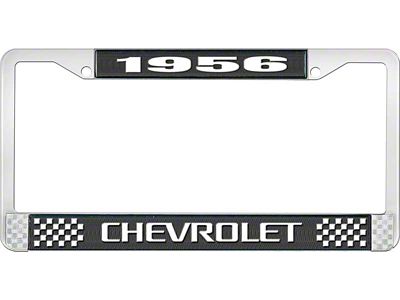 1956 Corvette Style3 Black and Chrome License Plate Frame with White Lettering