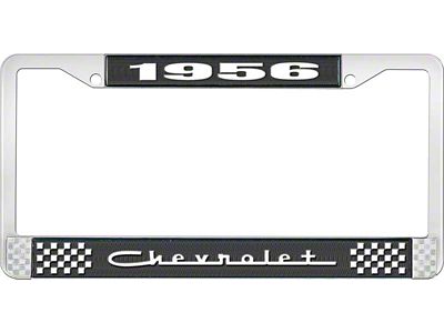 1956 Corvette Style5 Black and Chrome License Plate Frame with White Lettering
