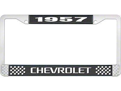1957 Corvette Style3 Black and Chrome License Plate Frame with White Lettering