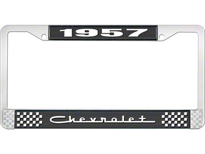 1957 Corvette Style5 Black and Chrome License Plate Frame with White Lettering