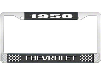 1958 Corvette Style3 Black and Chrome License Plate Frame with White Lettering