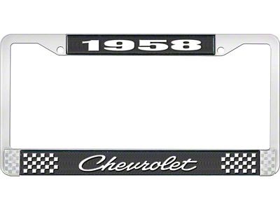 1958 Corvette Style4 Black and Chrome License Plate Frame with White Lettering