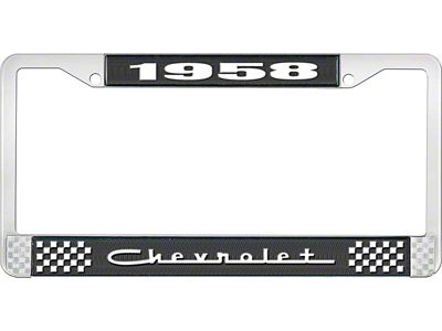 1958 Corvette Style5 Black and Chrome License Plate Frame with White Lettering