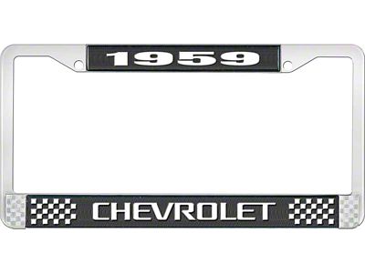 1959 Corvette Style3 Black and Chrome License Plate Frame with White Lettering