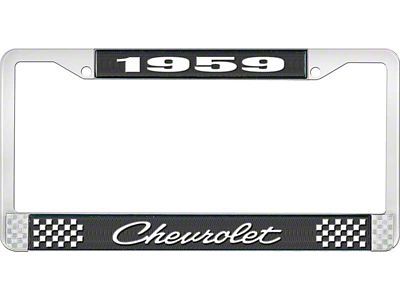 1959 Corvette Style4 Black and Chrome License Plate Frame with White Lettering