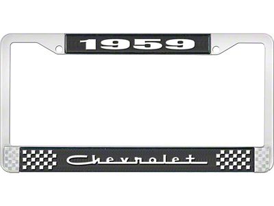 1959 Corvette Style5 Black and Chrome License Plate Frame with White Lettering