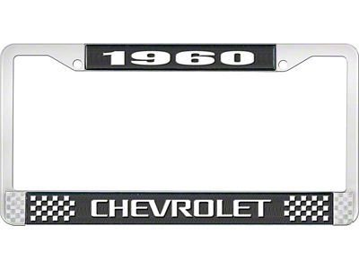 1960 Corvette Style3 Black and Chrome License Plate Frame with White Lettering