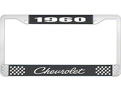 1960 Corvette Style4 Black and Chrome License Plate Frame with White Lettering