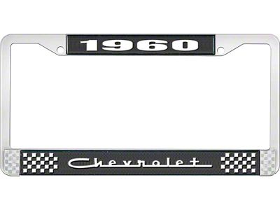 1960 Corvette Style5 Black and Chrome License Plate Frame with White Lettering