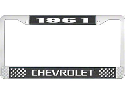 1961 Corvette Style3 Black and Chrome License Plate Frame with White Lettering