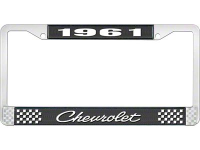 1961 Corvette Style4 Black and Chrome License Plate Frame with White Lettering