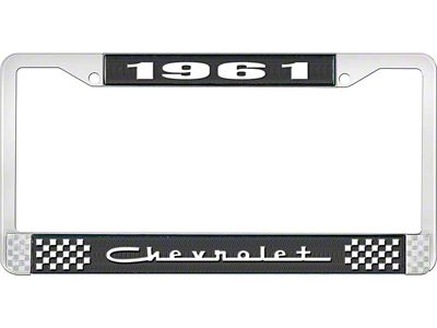 1961 Corvette Style5 Black and Chrome License Plate Frame with White Lettering
