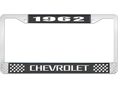 1962 Corvette Style3 Black and Chrome License Plate Frame with White Lettering