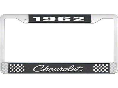1962 Corvette Style4 Black and Chrome License Plate Frame with White Lettering