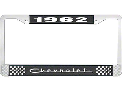 1962 Corvette Style5 Black and Chrome License Plate Frame with White Lettering