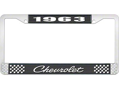 1963 Corvette Style4 Black and Chrome License Plate Frame with White Lettering