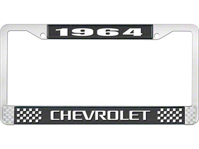 1964 Corvette Style3 Black and Chrome License Plate Frame with White Lettering