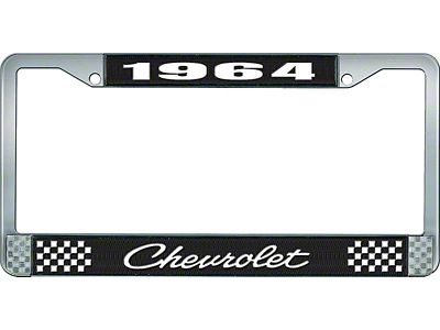 1964 Corvette Style4 Black and Chrome License Plate Frame with White Lettering