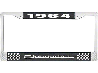 1964 Corvette Style5 Black and Chrome License Plate Frame with White Lettering