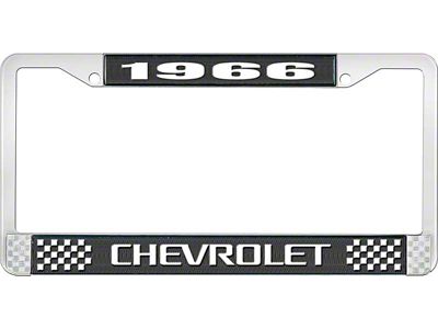 1966 Corvette Style3 Black and Chrome License Plate Frame with White Lettering