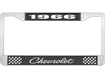 1966 Corvette Style4 Black and Chrome License Plate Frame with White Lettering