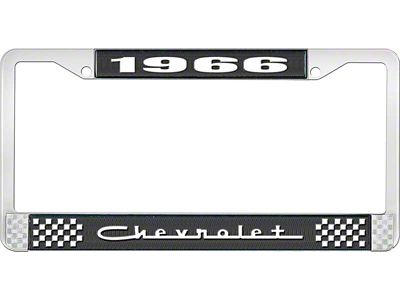 1966 Corvette Style5 Black and Chrome License Plate Frame with White Lettering