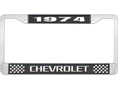 1974 Corvette Style 3 Black and Chrome License Plate Frame with White Lettering