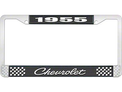 1955 150, 210, Bel Air Style4 Black and Chrome License Plate Frame with White Lettering