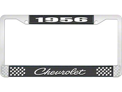 1956 150, 210, Bel Air Style4 Black and Chrome License Plate Frame with White Lettering
