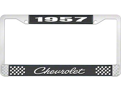 1957 150, 210, Bel Air Style4 Black and Chrome License Plate Frame with White Lettering