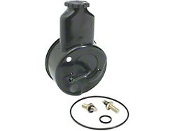 Power Steering Reservoir; 6 Cyl., Small Block; with Short Water Pump; Black Powder Coated (55-57 Chevy 150)