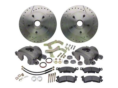Front Disc Brake Set; 11-Inch Drilled and Slotted Rotors (55-57 Chevy 150)