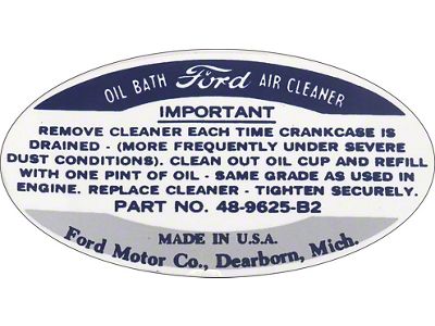 Oil Bath Air Cleaner Decal - Blue & White - Ford Passenger