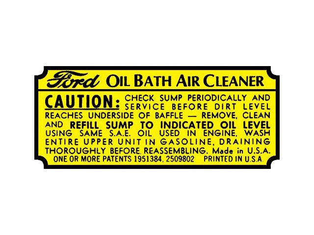 Oil Bath Air Cleaner Decal - Ford Passenger