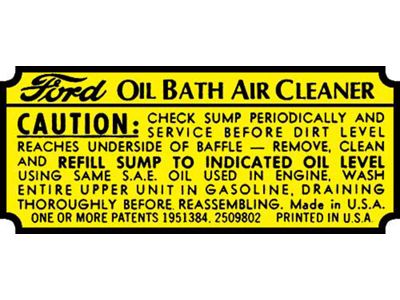 Oil Bath Air Cleaner Decal - Ford Passenger