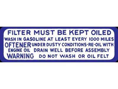 Oil Bath Air Cleaner Decal - Ford Passenger - Blue On White