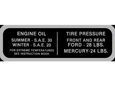 Tire & Oil Pressure Decal/ 1942 Ford & Merc