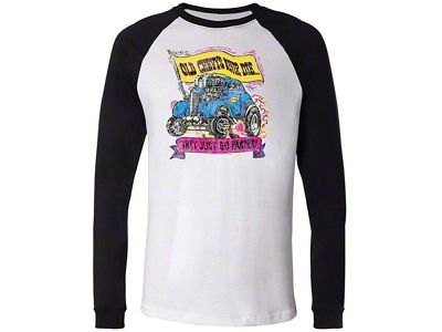 Old Chevy's Never Die Vintage Long Sleeve Baseball Style T-Shirt, White/Black